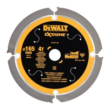 DeWALT DT1471 - Pílový kotúč Extreme® na cementovláknité a laminátové dosky, 165×20mm, 4 zuby