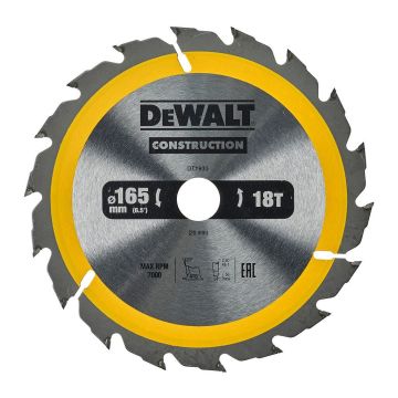 DeWALT DT1933 - Pílový kotúč Construction na drevo s klincami, 165×20mm, 18 zubov