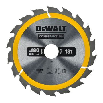 DeWALT DT1943 - Pílový kotúč Construction na drevo s klincami, 190×30mm, 18 zubov