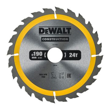 DeWALT DT1944 - Pílový kotúč Construction na drevo s klincami, 190×30mm, 24 zubov