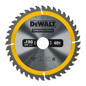 DeWALT DT1945 - Pílový kotúč Construction na drevo s klincami, 190×30mm, 40 zubov