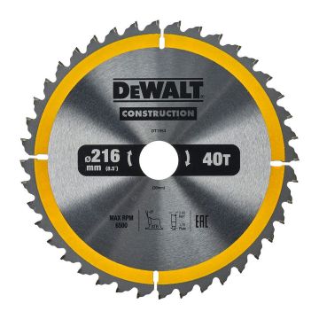 DeWALT DT1953 - Pílový kotúč Construction na drevo s klincami, 216×30mm, 40 zubov