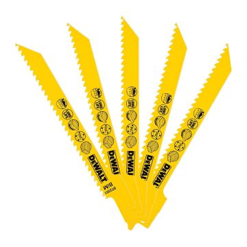 DeWALT DT2351 - Bimetalové pílové listy na drevo s klincami a plasty, 152mm, rýchle a jemné oblúkové rezy, pre mečové píly, 5ks