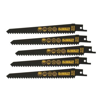 DeWALT DT2362 - Pílové plátky z uhlíkovej ocele HCS na mäkké drevo, plasty, 152mm, hladké rýchle krivkové rezy, pre mečové píly, 5ks