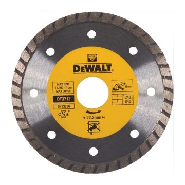 DeWALT DT3712 - Diamantový rezný kotúč Turbo, 125×22,2mm, na suché rezanie