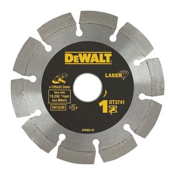 DeWALT DT3741 - Laserom zváraný diamantový rezný kotúč pre stavebné materiály a betón, 125×22,2mm - suché rezanie