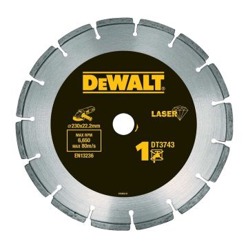 DeWALT DT3743 - Laserom zváraný diamantový rezný kotúč pre stavebné materiály a betón, 230×22,2mm - suché rezanie