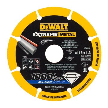 DeWALT DT40251 - Diamantový kotúč Extreme® na rezanie kovov - 115×1,3×22,23mm