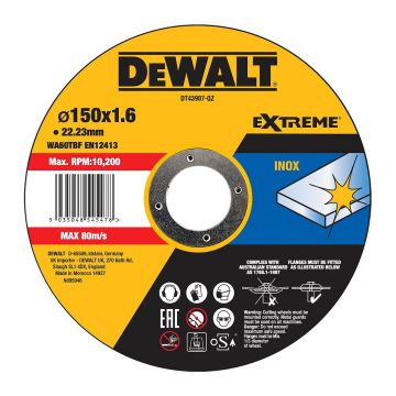 DeWALT DT43907 - Rezný kotúč HIGH PERFORMANCE na antikorovú oceľ, 150×22,2×1,6mm, Typ 1 - plochý