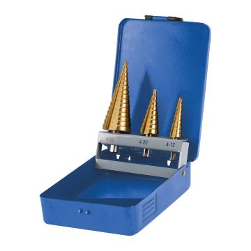Extol Craft 20090 - Vrtáky stupňovité TiN, sada 3ks, ø4-12/1mm, ø4-20/2mm, ø4-32/2mm