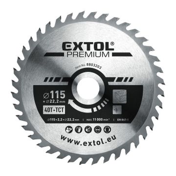 Extol Premium 8803203 - Kotúč pilový s SK plátkami, ø115x2,6x22,2mm, 40z