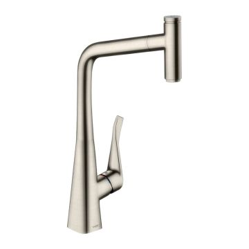 Hansgrohe Metris Select M71 - Kuchynská páková batéria 320 s vyťahovacím výtokom, 1jet, vzhľad nerezu 14884800
