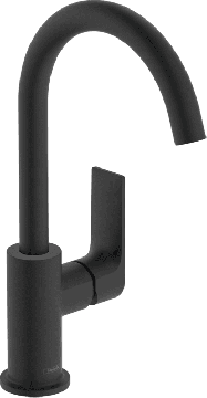 Hansgrohe Rebris E - Páková umývadlová batéria 210 s otočným výtokom a odtokovou súpravou s tiahlom, čierna matná 72576670