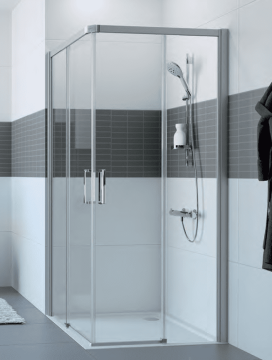 Hüppe Classics 2 EasyEntry - Posuvné dvere rohový vstup 2-dielny (1/2) 900x2000 mm, upevnenie vľavo, strieborná pololesklá, číre sklo s Anti-Plaque C25102.069.322