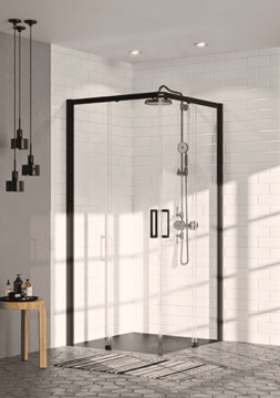 Hüppe Classics 2 EasyEntry - Posuvné dvere rohový vstup 2-dielny (1/2) 1200x2000 mm, upevnenie vľavo, Black Edition, číre sklo s Anti-Plaque C25105.123.322