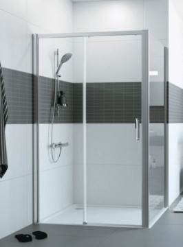 Hüppe Classics 2 EasyEntry - Posuvné dvere 1-dielne s pevným segmentom 2000x1200 mm, upevnenie vľavo, strieborná pololesklá, číre sklo s Anti-Plaque C25309.069.322