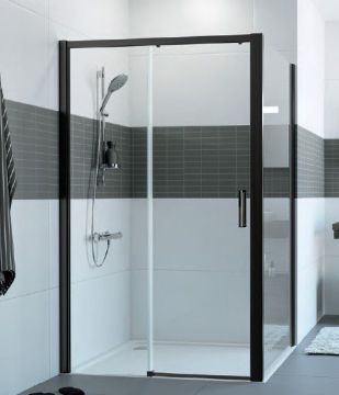 Hüppe Classics 2 EasyEntry - Posuvné dvere 1-dielne s pevným segmentom 2000x1200 mm, upevnenie vľavo, profil Black Edition, číre sklo s Anti-Plaque C25309.123.322