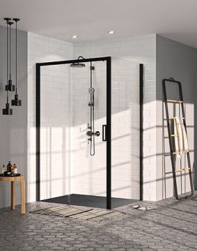 Hüppe Classics 2 EasyEntry - Bočná stena pre posuvné dvere 2000x900 mm, profil Black Edition, číre sklo s Anti-Plaque C25404.123.322