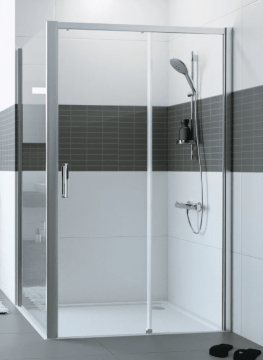 Hüppe Classics 2 EasyEntry - Posuvné dvere 1-dielne s pevným segmentom 2000x1200 mm, upevnenie vpravo, strieborná pololesklá, číre sklo s Anti-Plaque C25609.069.322