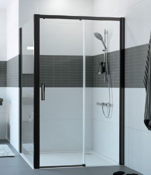 Hüppe Classics 2 EasyEntry - Posuvné dvere 1-dielne s pevným segmentom 2000x1200 mm, upevnenie vpravo, profil Black Edition, číre sklo s Anti-Plaque C25609.123.322