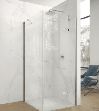 Hüppe Astra - Krídlové dvere s pevným segmentom 900x2000 mm pre 4-uholník, upevnenie vpravo, profil strieborná pololesklá, číre sklo s Anti-Plaque PX0103.069.322