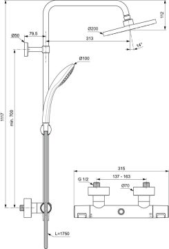 Ideal Standard CeraTherm T25 - Sprchový systém s termostatickou batériou, čierna matná A7545XG