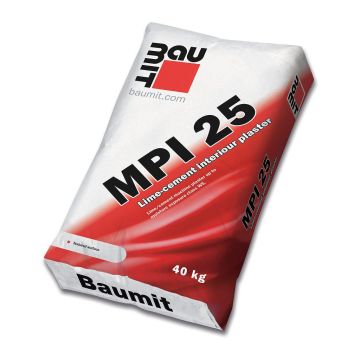 Baumit MPI 25 – Vápennocementová vnútorná strojová omietka pre hladené jemné povrchy - 40 kg