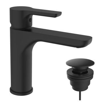 Teorema Goodlife - Umývadlová batéria stredná stojanková s Clic-Clac zátkou, čierna matná 86331BB