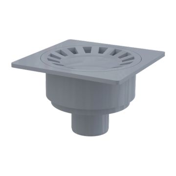 AlcaPlast APV16 - Podlahová vpusť 150×150/50 mm priama, mriežka šedá, vodná zápachová uzávera