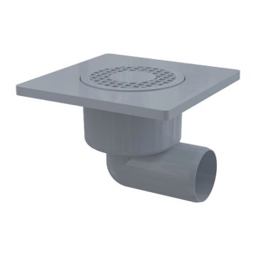 AlcaPlast APV3 - Podlahová vpusť 150×150/50 mm bočná, mriežka šedá, vodná zápachová uzávera