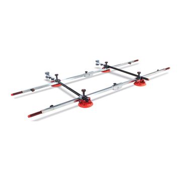 Montolit SUPERLIFT E-POWER – Prenášací rám s elektrickými prísavkami, 4× automatické batériové prísavky Ø200mm, nosnosť 80kg, dĺžka 2,45–4,25m